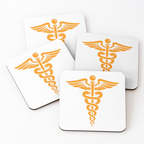 Item preview, Orange Minimal Caduceus Symbol – Medical Art with Snakes and Wings designed and sold by EmeraldeaArt.