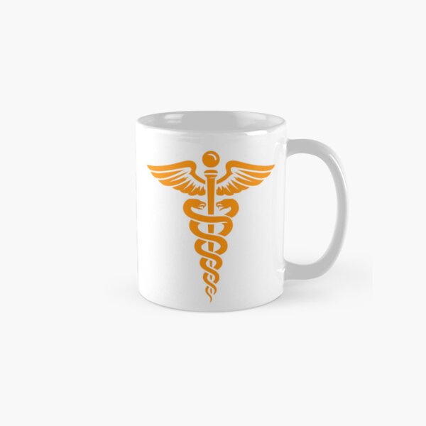 Item preview, Orange Minimal Caduceus Symbol – Medical Art with Snakes and Wings designed and sold by EmeraldeaArt.