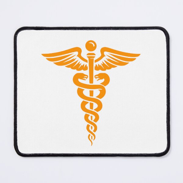 Item preview, Orange Minimal Caduceus Symbol – Medical Art with Snakes and Wings designed and sold by EmeraldeaArt.