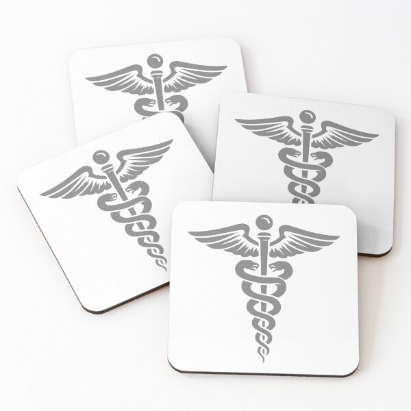 Item preview, Grey Minimal Caduceus Symbol – Medical Art with Snakes and Wings designed and sold by EmeraldeaArt.