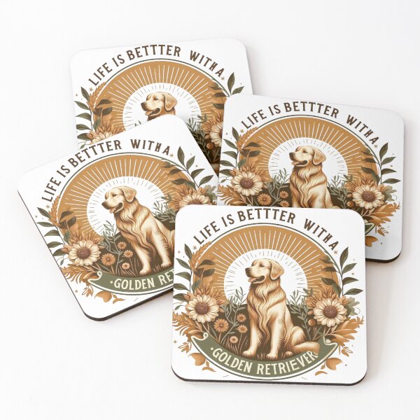 Item preview, Life is Better With a Golden Retriever – Vintage Badge, Floral & Sunbeam Design designed and sold by dogslover22.