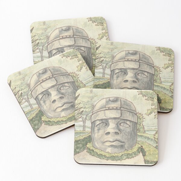 Item preview, Watercolor of Olmec head sculpture designed and sold by CecyLL.