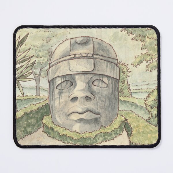 Item preview, Watercolor of Olmec head sculpture designed and sold by CecyLL.