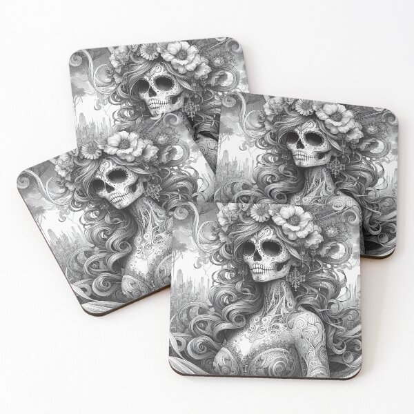 Item preview, Catrinas Sugar Skull black and Gray Illustrations designed and sold by  Ojo de Lilith.