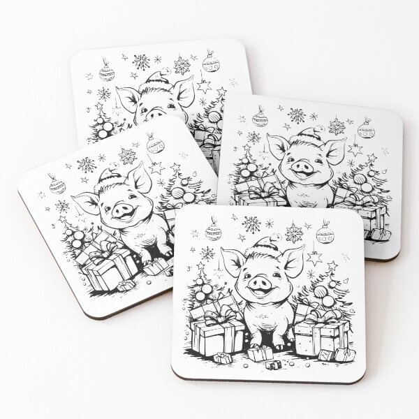 Item preview, Christmas Pig with Gifts - Cute Holiday Animal Line Art Design designed and sold by inkoutninja.