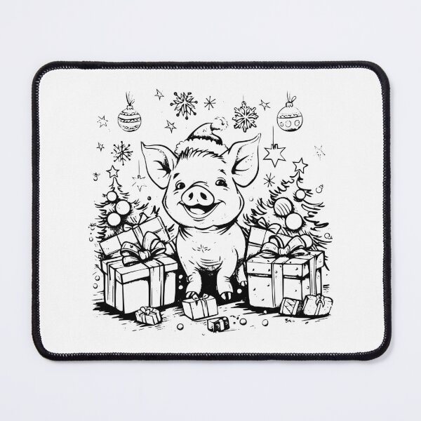 Item preview, Christmas Pig with Gifts - Cute Holiday Animal Line Art Design designed and sold by inkoutninja.