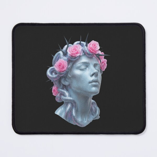 Item preview, Surreal Medusa Rose Sculpture Art – Feminine Marble Bust with Thorns and Flowers designed and sold by -DEEWOLF-.