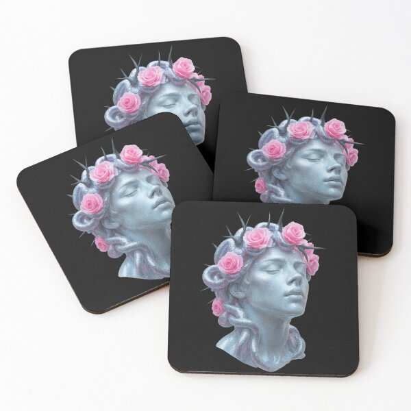 Item preview, Surreal Medusa Rose Sculpture Art – Feminine Marble Bust with Thorns and Flowers designed and sold by -DEEWOLF-.