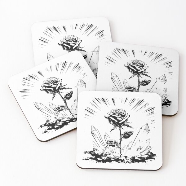 Item preview, Rising Rose and Crystals - Gothic Floral Resilience Line Art designed and sold by inkoutninja.
