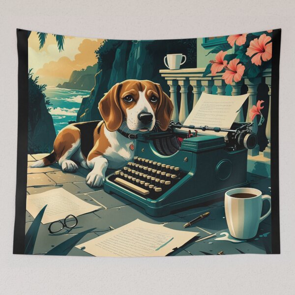 Item preview, Beagle Dog with glossy fur and a gentleman vintage typewriter designed and sold by mcinnesstore.
