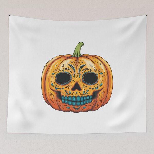 Item preview, Halloween Sugar Skull Day of the Dead Pumpkin – Ember Veil designed and sold by Nocturnal Prototype™.