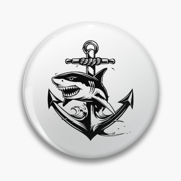 Item preview, Shark and Anchor Tattoo Style Design - Nautical Marine Line Art designed and sold by inkoutninja.