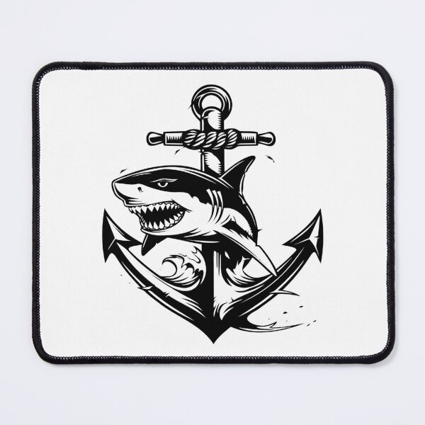 Item preview, Shark and Anchor Tattoo Style Design - Nautical Marine Line Art designed and sold by inkoutninja.