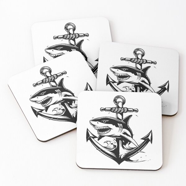 Item preview, Shark and Anchor Tattoo Style Design - Nautical Marine Line Art designed and sold by inkoutninja.