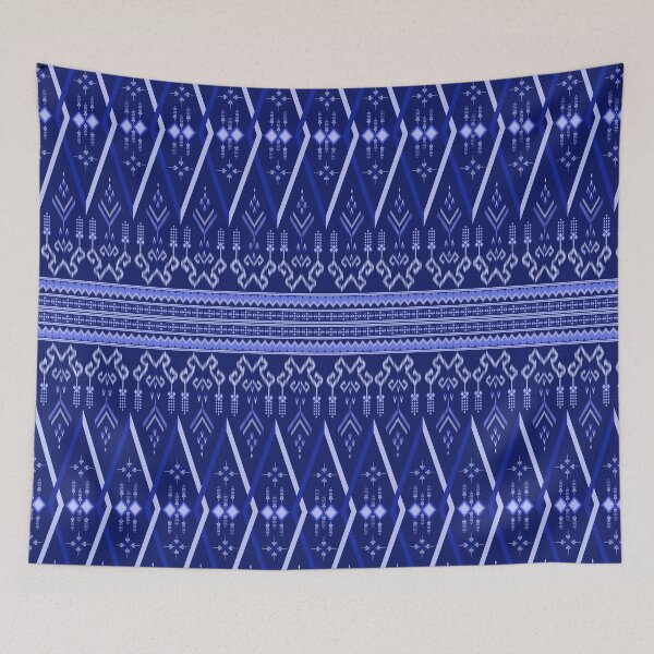 Item preview, Deep Blue Thai Fabric Pattern | Ethnic Ikat Geometric Print for Textiles & Design designed and sold by Art-Alley-Shop.