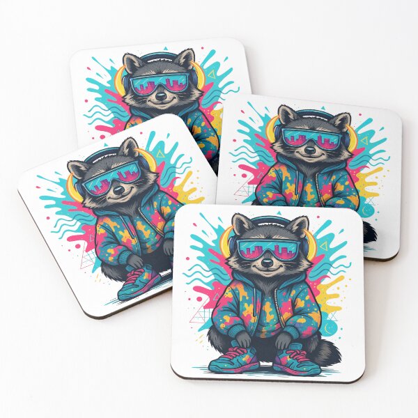 Item preview, Mapache con ambiente urbano: estilo callejero con salpicaduras de neón designed and sold by 5CatDesign.