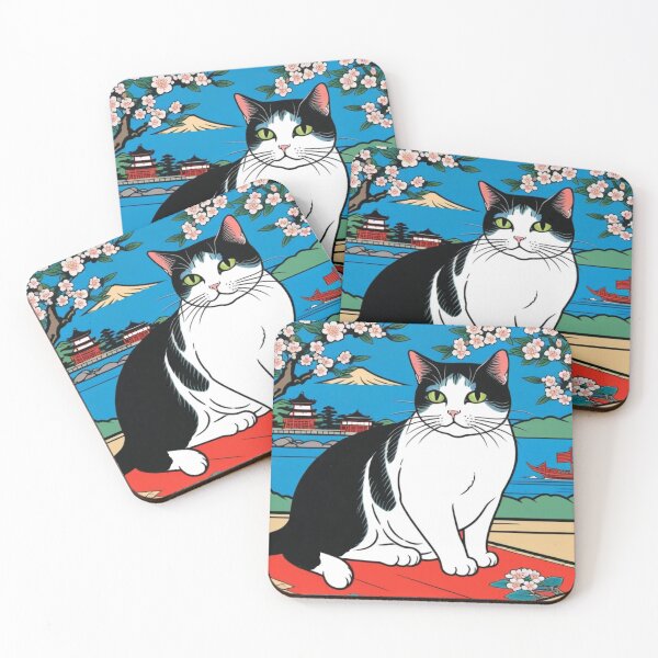 Item preview, Black & White Cat with Plum Blossoms – Hanafuda Style Art designed and sold by LEO'S CREATURE　れおずくりーちゃー.