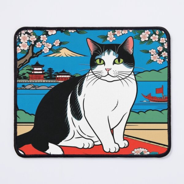 Item preview, Black & White Cat with Plum Blossoms – Hanafuda Style Art designed and sold by LEO'S CREATURE れおずくりーちゃー.