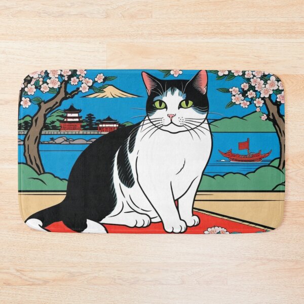 Item preview, Black & White Cat with Plum Blossoms – Hanafuda Style Art designed and sold by LEO'S CREATURE　れおずくりーちゃー.