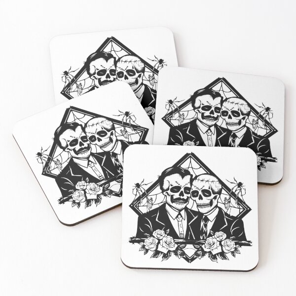 Item preview, Skeleton Couple in Suits - Gothic Romance Skull Art Illustration designed and sold by inkoutninja.