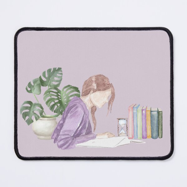Item preview, Focused Study Girl with Hourglass – Watercolor Illustration designed and sold by Softglow-Studio.
