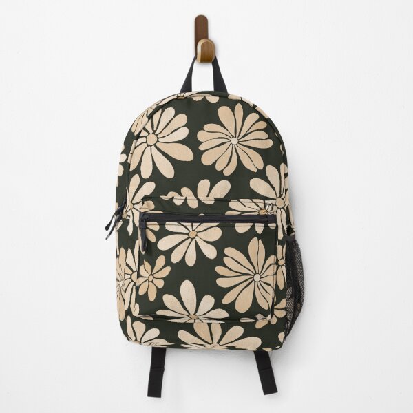 Item preview, Retro Daisy Floral Pattern - Beige Hand-Drawn Flowers on Black designed and sold by Chrystel L Art.