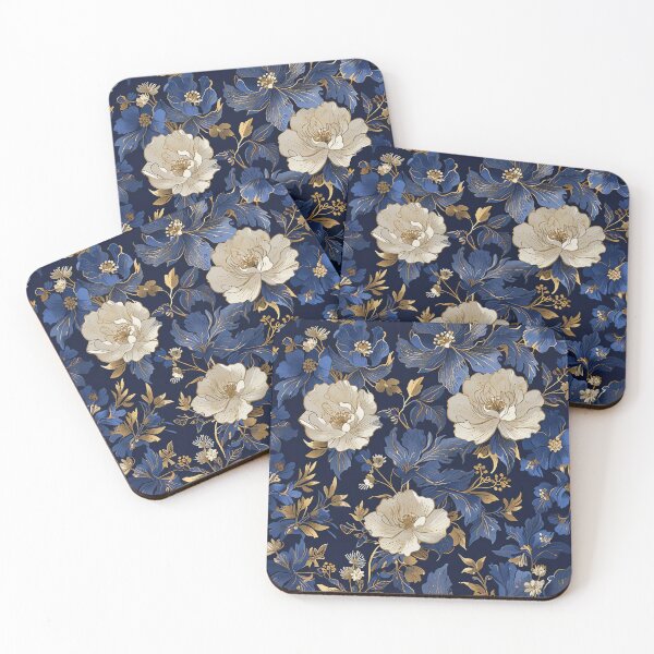 Artikelvorschau, Blaue und goldene Blumen entworfen und verkauft von CoolPixels.