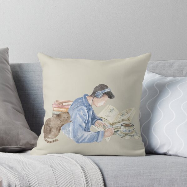 Item preview, Lofi Study Boy with Cat – Watercolor Illustration designed and sold by Softglow-Studio.