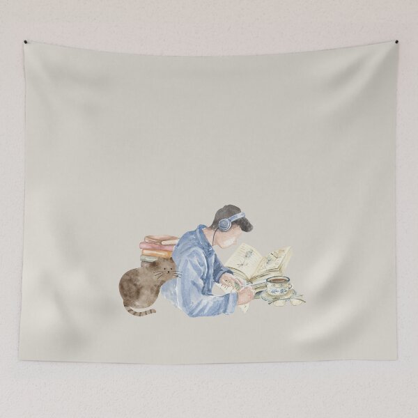 Item preview, Lofi Study Boy with Cat – Watercolor Illustration designed and sold by Softglow-Studio.