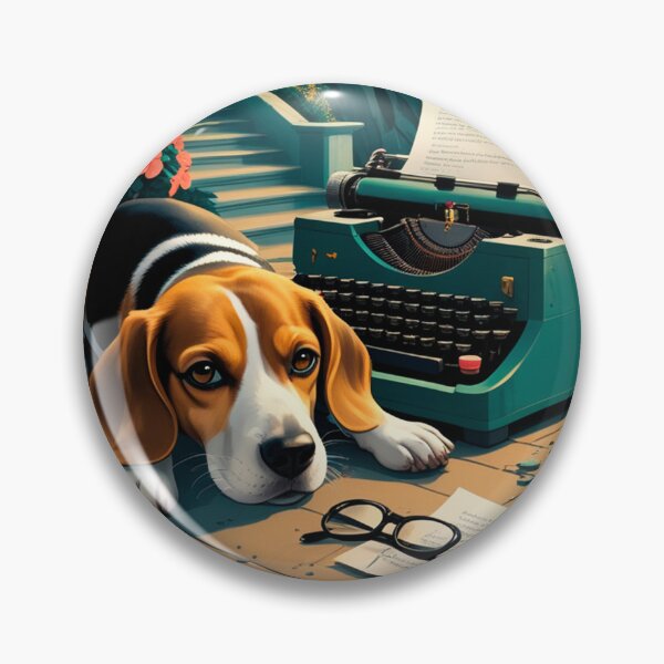 Item preview, Beagle Dog with glossy fur and a gentleman vintage typewriter designed and sold by mcinnesstore.