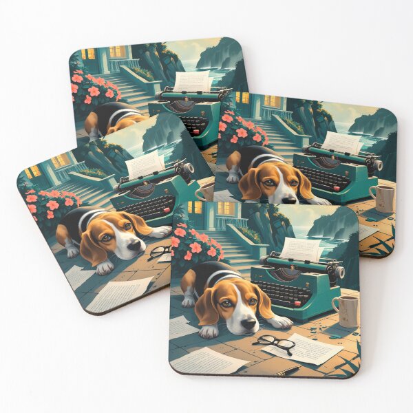 Item preview, Beagle Dog with glossy fur and a gentleman vintage typewriter designed and sold by mcinnesstore.