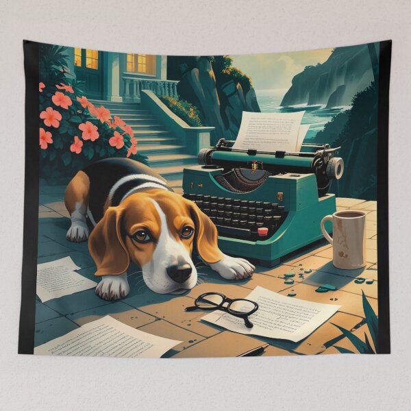 Item preview, Beagle Dog with glossy fur and a gentleman vintage typewriter designed and sold by mcinnesstore.