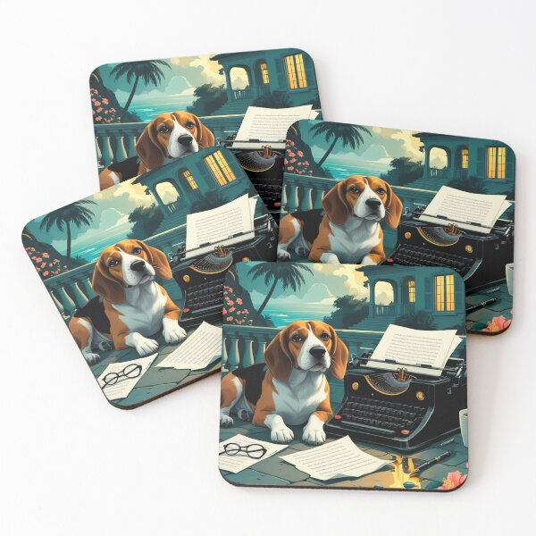 Item preview, Beagle Dog with glossy fur and a gentleman vintage typewriter designed and sold by mcinnesstore.