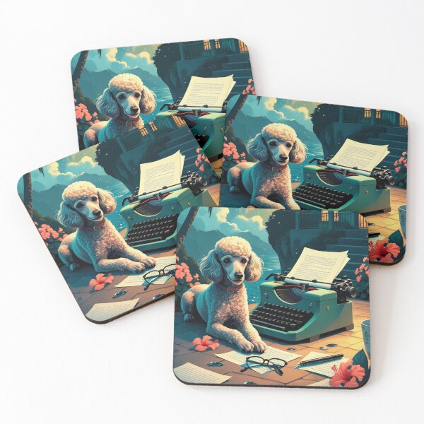 Item preview, Poodle Dog with glossy fur and a gentleman vintage typewriter designed and sold by mcinnesstore.