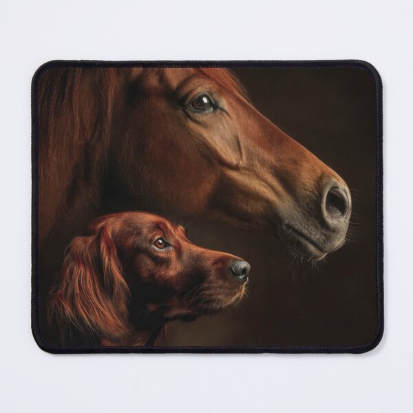 Item preview, Profile portraits of two red animals arranged in layers: english horse and Irish setter dog designed and sold by Julia Shepeleva.