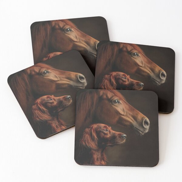 Item preview, Profile portraits of two red animals arranged in layers: english horse and Irish setter dog designed and sold by Julia Shepeleva.