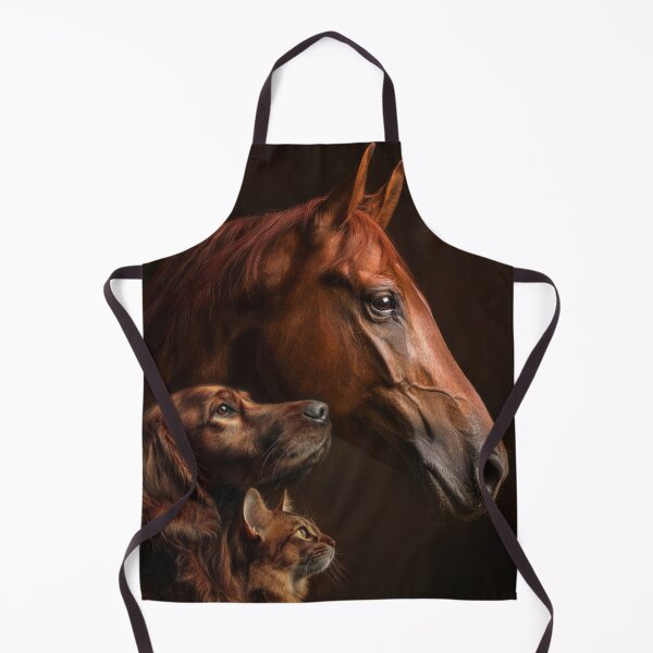 Item preview, Profile portraits of three red animals arranged in layers: horse, Irish setter dog and Somaly cat.  designed and sold by Julia Shepeleva.