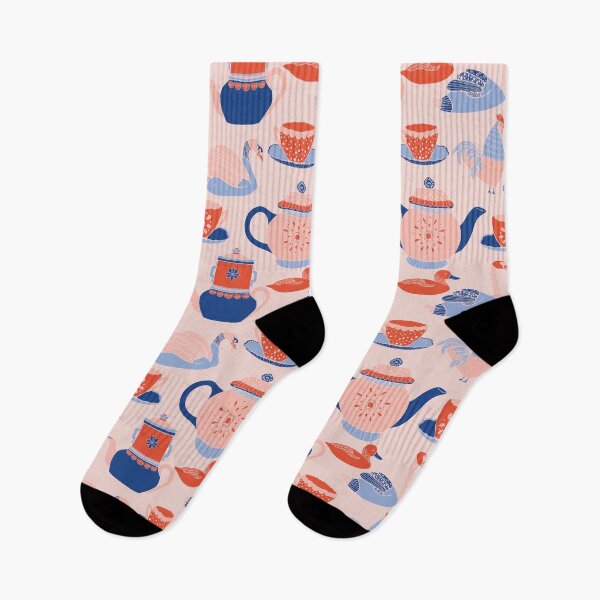 Item preview, Folk Farm Tea Time pink and blue designed and sold by nacaca M.