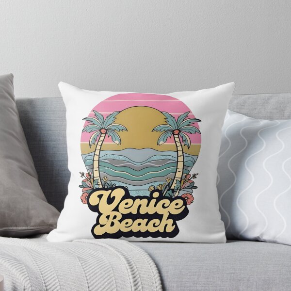 Item preview, Venice Beach Retro Sunset Illustration Sticker - Palm Trees and Ocean Design designed and sold by FestivityFinds.