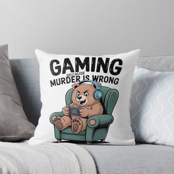 Item preview, Gaming Because Murder Is Wrong, Funny Gamer Bear designed and sold by Bliss Find And Design.