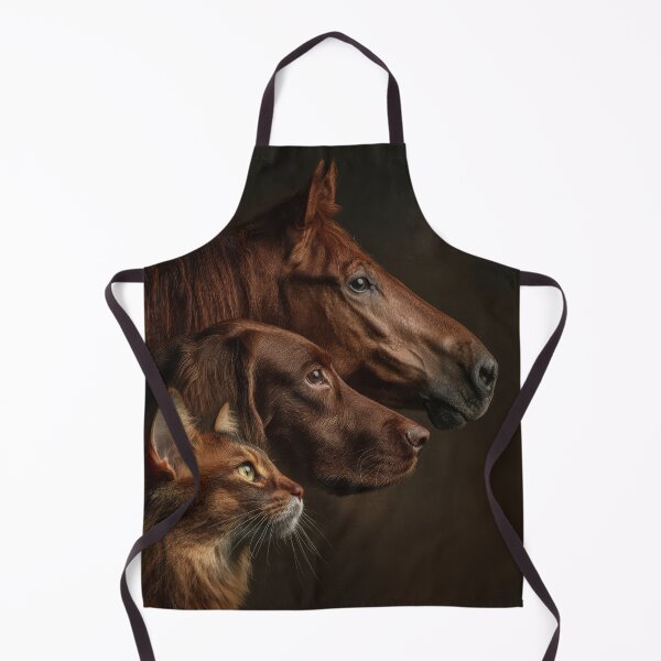 Item preview, Profile portraits of three red animals arranged in layers: english horse, Irish setter dog and Somaly cat.  designed and sold by Julia Shepeleva.