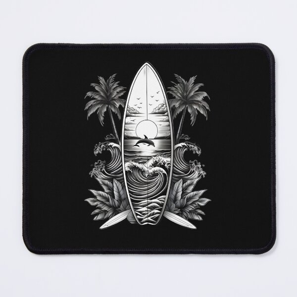 Item preview, Black and White Surfboard Tropical Art Sticker designed and sold by FestivityFinds.