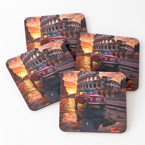Item preview, Vintage City Car at Sunrise with Ancient Ruins designed and sold by RevUpDesign.