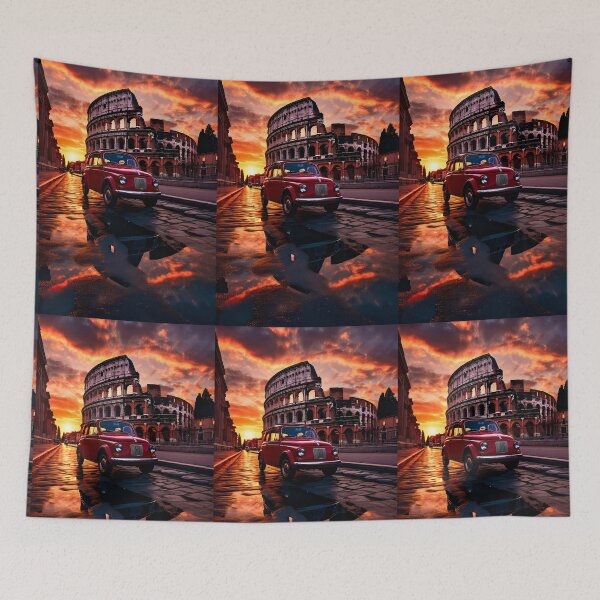 Item preview, Vintage City Car at Sunrise with Ancient Ruins designed and sold by RevUpDesign.