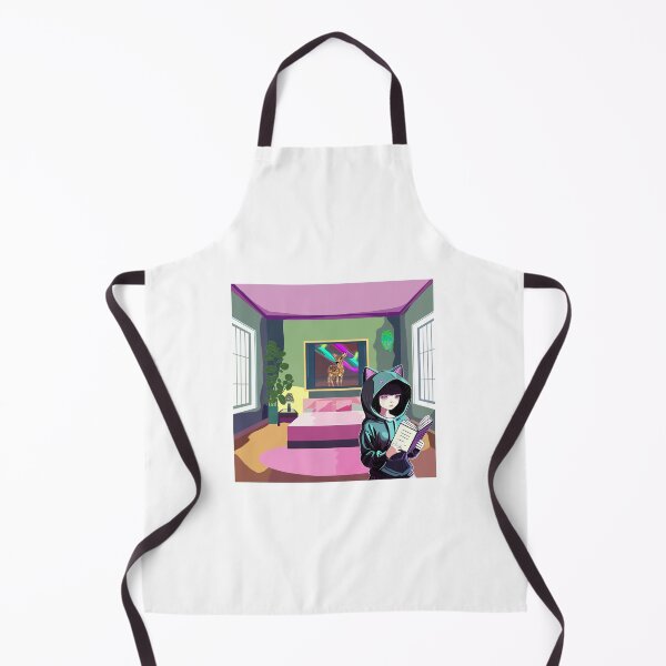 Item preview, Girl in a cute cat hoodie reading a book in her brightly lit bedroom. designed and sold by Spiral Elixir.