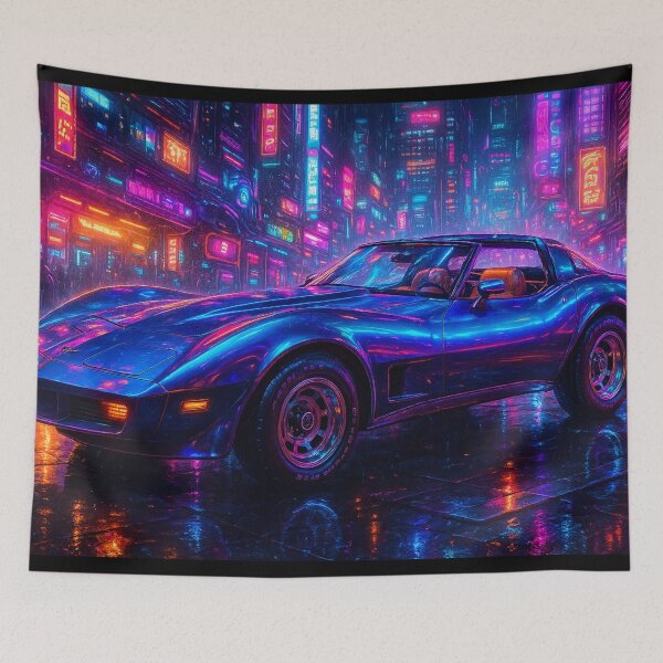 Item preview, Cyberpunk Blue Corvette designed and sold by kiwiartyfarty.
