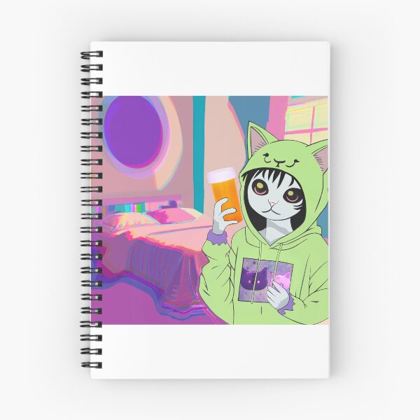 Item preview, Cat person holding an empty pill bottle in a psychedelic room. designed and sold by Spiral Elixir.