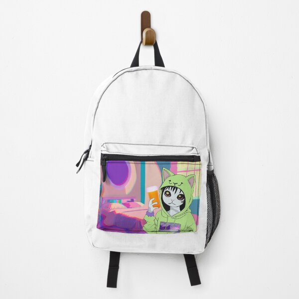 Item preview, Cat person holding an empty pill bottle in a psychedelic room. designed and sold by Spiral Elixir.