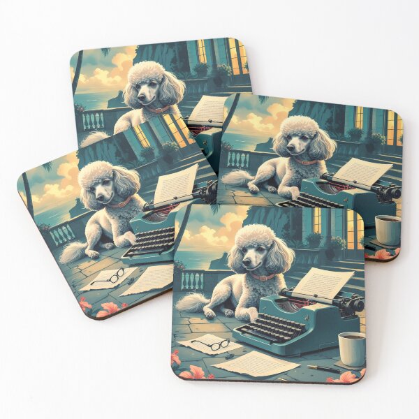 Item preview, Poodle Dog with glossy fur and a gentleman vintage typewriter designed and sold by mcinnesstore.