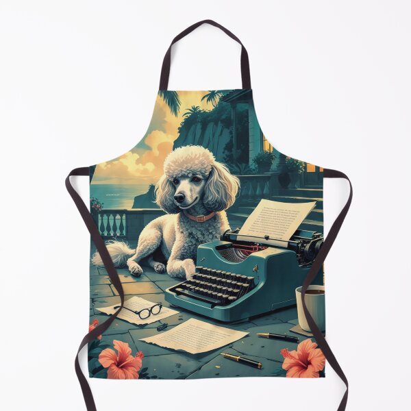 Artikelvorschau, Pudelhund mit glänzendem Fell und einer Gentleman-Vintage-Schreibmaschine entworfen und verkauft von mcinnesstore.